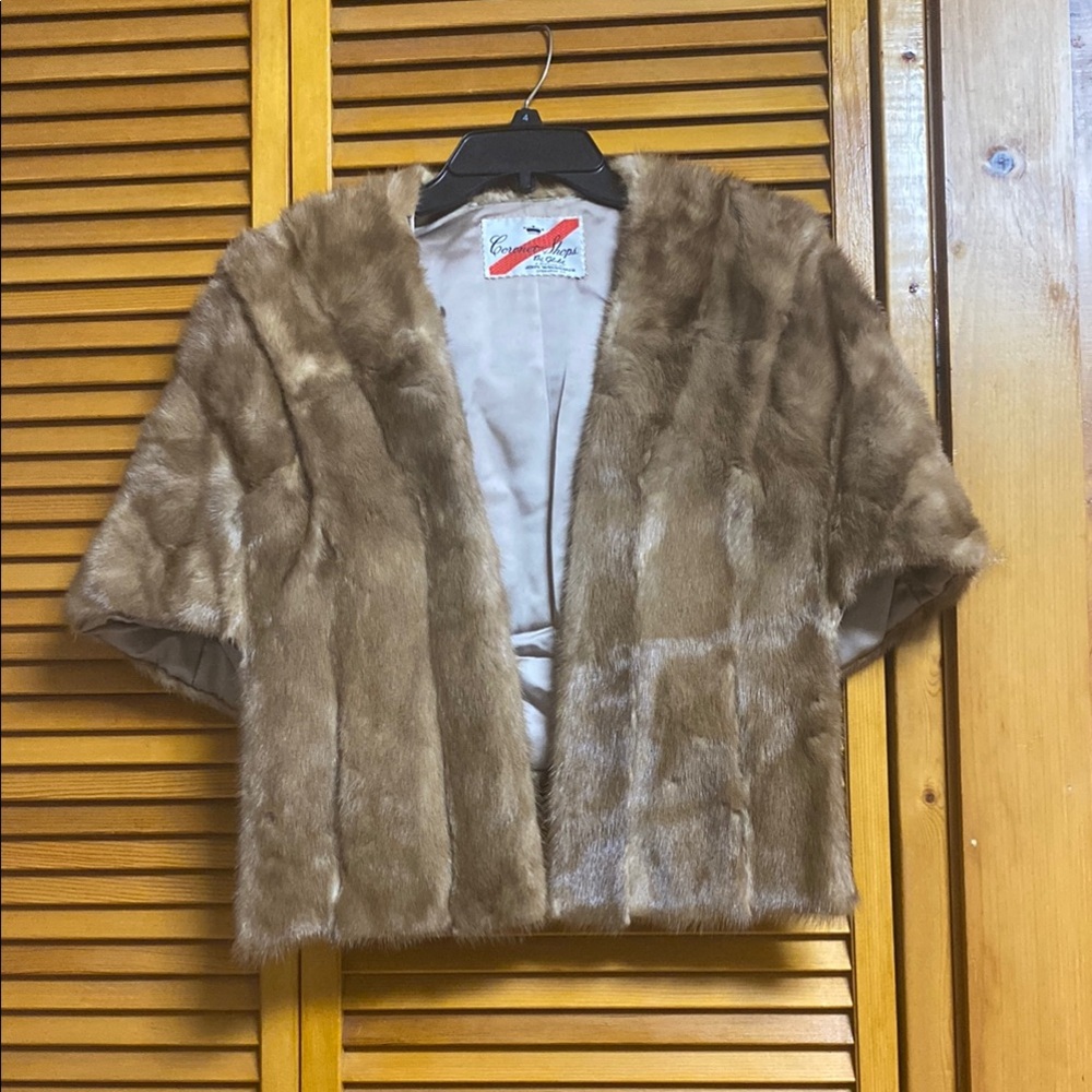 Vintage Fur Shawl in Brown blond mink stole one side fits